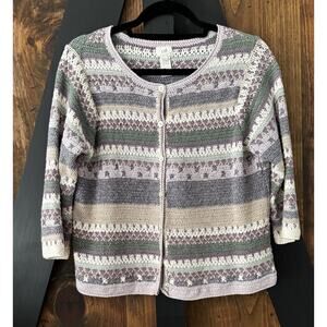 J Jill L Crochet Sweater Cardigan Cropped Linen Cotton Blend Exquisite